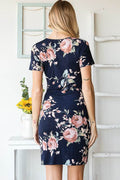 Heimish Full Size Ruched Floral Mini Dress Plus Size - Hovatok