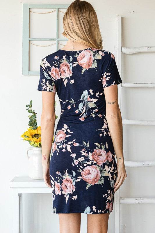 Heimish Full Size Ruched Floral Mini Dress Plus Size - Hovatok