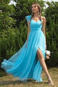 Asymmetrical Ruched Slit Dress - Hovatok