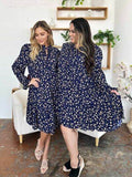 Double Take Full Size Printed Ruffle Hem Long Sleeve Tiered Dress - Hovatok