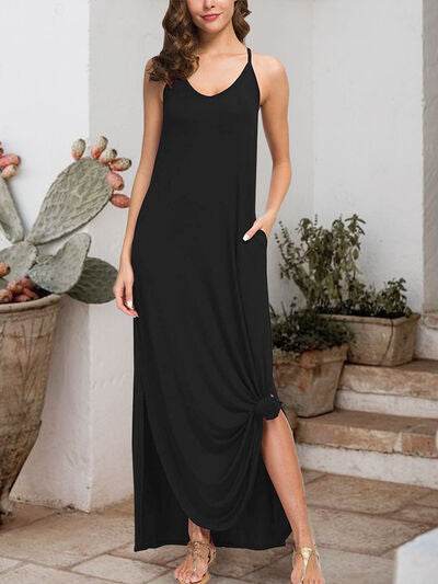 Slit Scoop Neck Sleeveless Dress - Hovatok