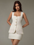 Button Down Sleeveless Top and Skirt Set - Hovatok
