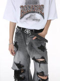 Distressed Wide Leg Jeans with Pockets - Hovatok
