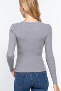 ACTIVE BASIC Full Size Ribbed Round Neck Long Sleeve Knit Top - Hovatok