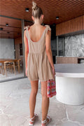 Full Size Scoop Neck Tie Shoulder Romper - Hovatok
