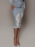 Distressed Slit Denim Skirt - Hovatok