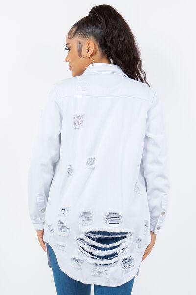 American Bazi Distressed Button Up Long Sleeve Denim Jacket - Hovatok