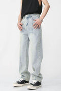 Men's Washed Splicing Straight Leg Jeans - Hovatok