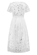 Sequin Leaf Embroidery Tie Front Short Sleeve Dress - Hovatok