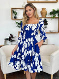 Double Take Full Size Floral Ruffle Hem Smocked Dress with Pockets - Hovatok