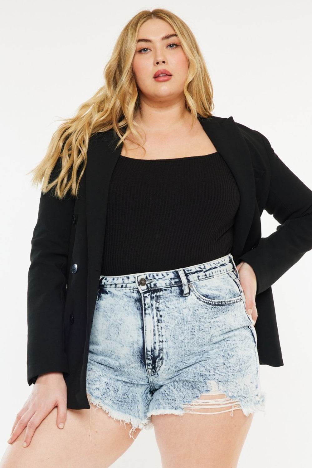 Kancan Full Size Distressed High Waist Denim Shorts - Hovatok
