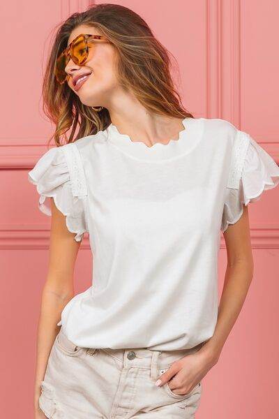 BiBi Scallop Edged Lace Trim Top - Hovatok