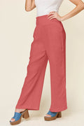 Double Take Full Size Texture Smocked Waist Wide Leg Pants - Hovatok