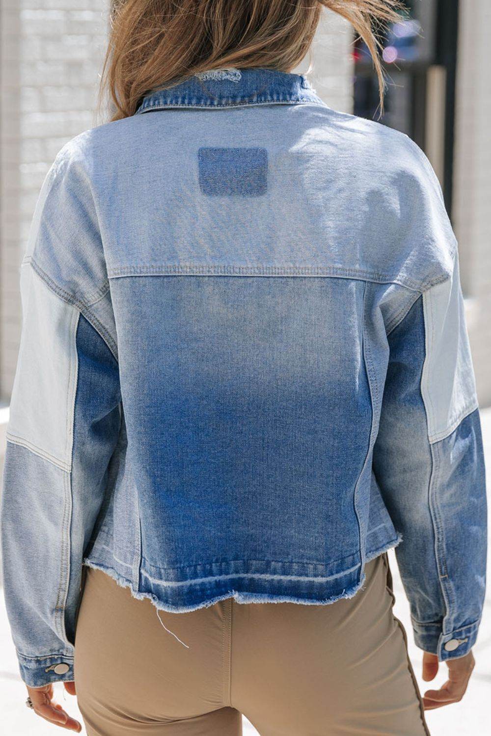 Distressed Button Up Drop Shoulder Denim Jacket - Hovatok