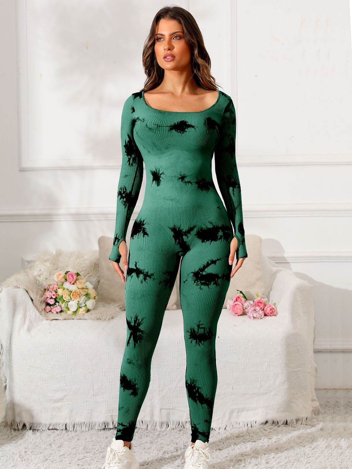 Scoop Neck Long Sleeve Active Jumpsuit - Hovatok