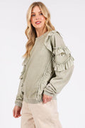 Mittoshop Ruffled Mineral Washed Round Neck Long Sleeve Sweatshirt - Hovatok
