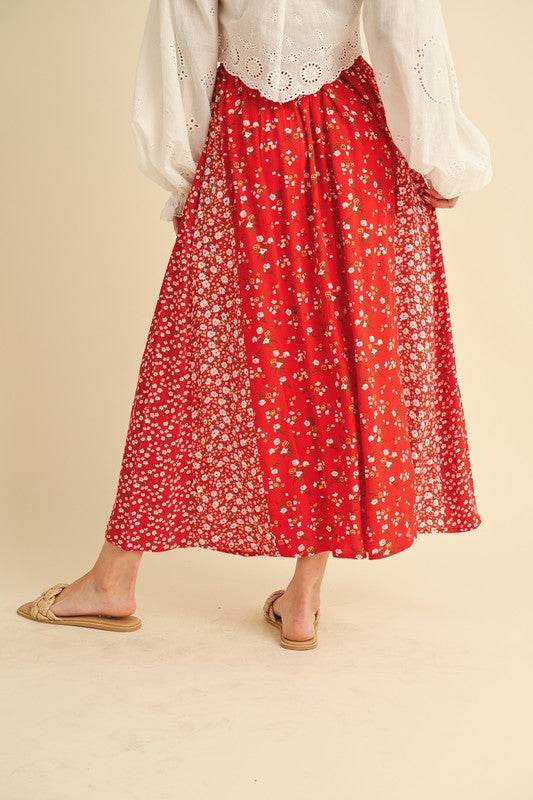 Aemi + Co Floral Elastic Waist Maxi Skirt - Hovatok
