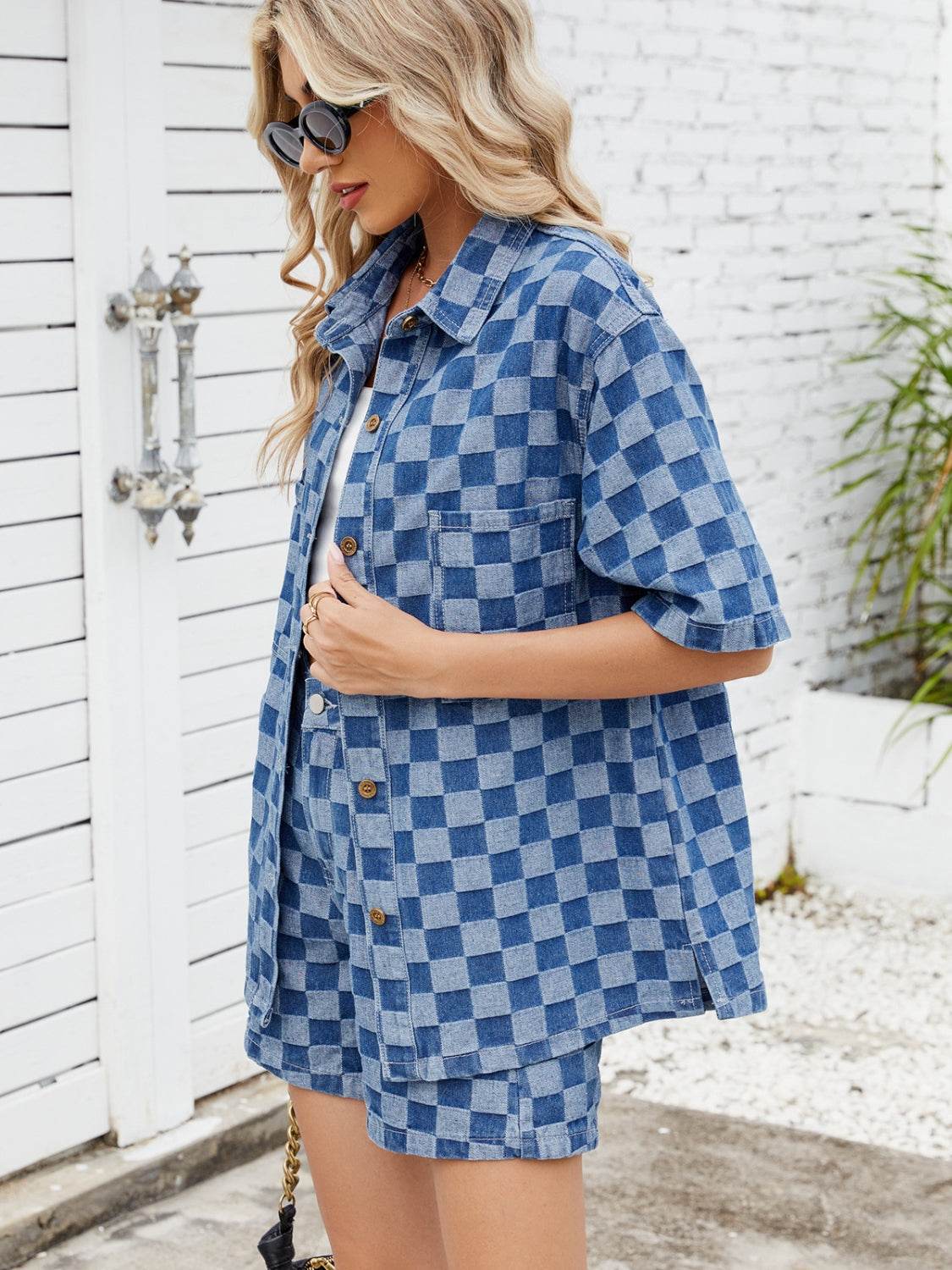 Checkered Shirt and Shorts Denim Set - Hovatok