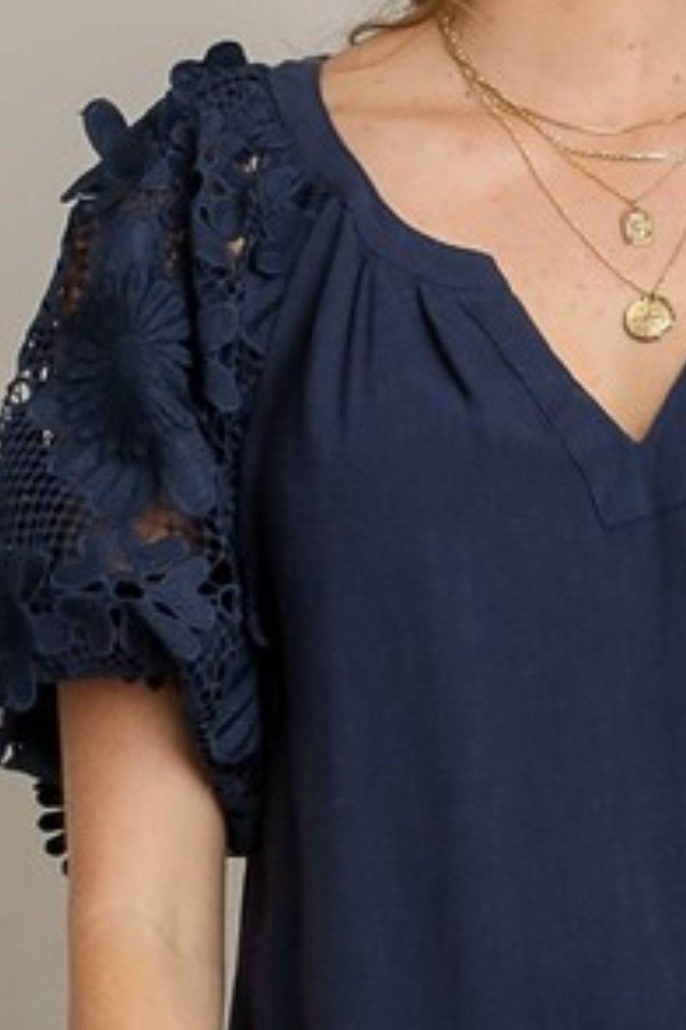 Umgee Full Size French Terry Boxy Cut Top with 3D Floral Sleeve Plus Size - Hovatok