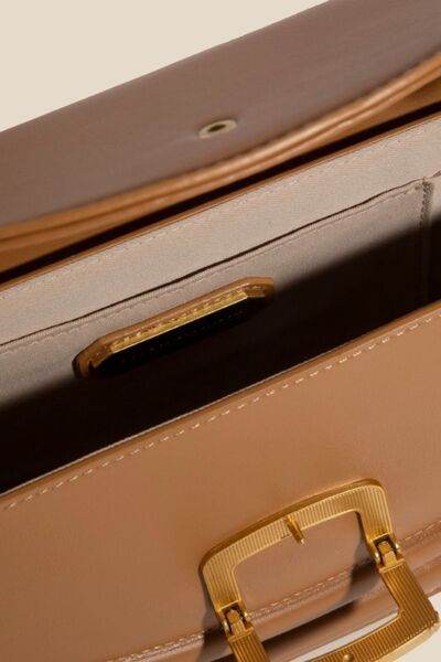 Fame Buckle Closure Crescent Faux Leather Crossbody Bag - Hovatok