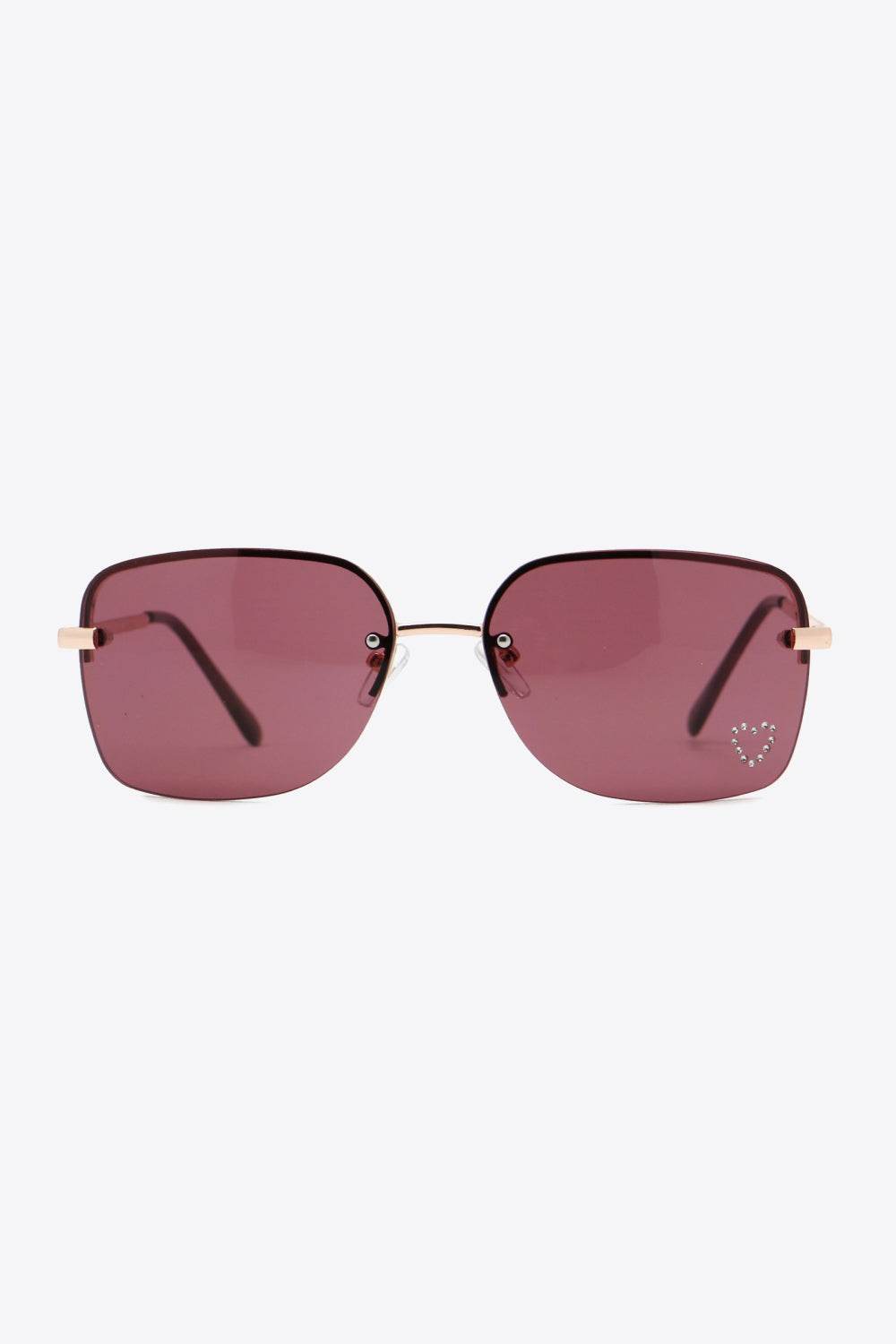 Rhinestone Heart Metal Frame Sunglasses - Hovatok