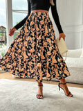 Floral Elastic Waist Midi Skirt - Hovatok