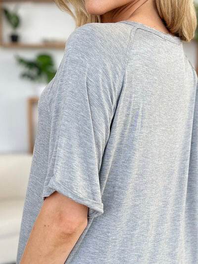 Basic Bae Full Size Bamboo Slit V-Neck Short Sleeve T-Shirt - Hovatok