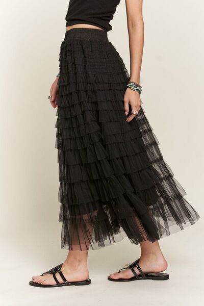ADORA Elastic Waist Layered Mesh Midi Skirt - Hovatok