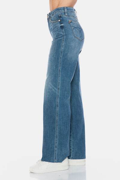 Judy Blue Full Size Tummy Control Cut Raw Hem Straight Jeans - Hovatok