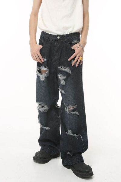 Distressed Wide Leg Pocketed Men's Jeans - Hovatok