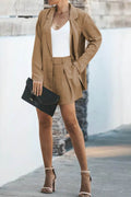 Longline Blazer and Shorts Set with Pockets - Hovatok