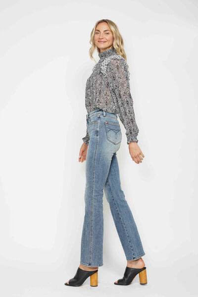 Judy Blue Full Size Tummy Control Back Embroidered Pocketed Bootcut Jeans Plus Size - Hovatok