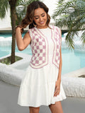 Checkered Open Front Sleeveless Cove Up - Hovatok