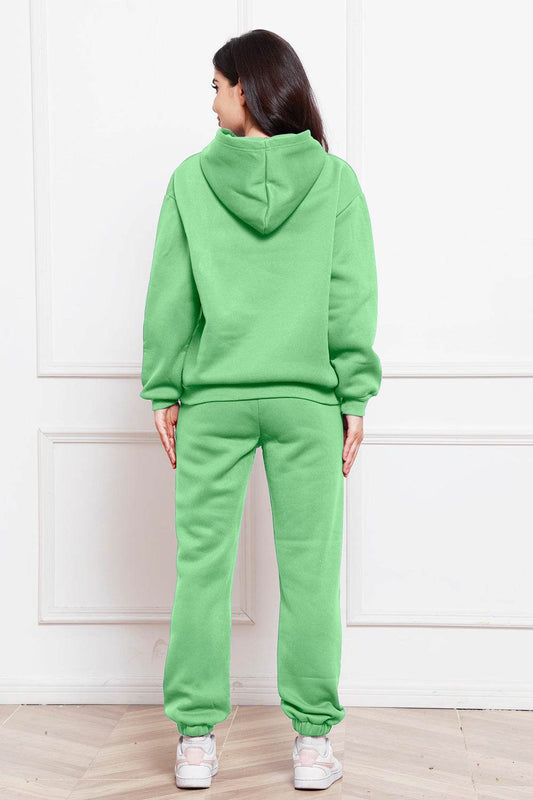 Drop Shoulder Long Sleeve Hoodie and Pants Set - Hovatok