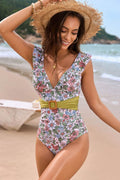 Ruffled Plunge Floral One-Piece Swimwear - Hovatok