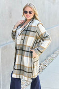 Double Take Full Size Plaid Button Up Lapel Collar Coat - Hovatok