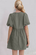 Oh Bow Ruched Puff Sleeve Mini Dress - Hovatok