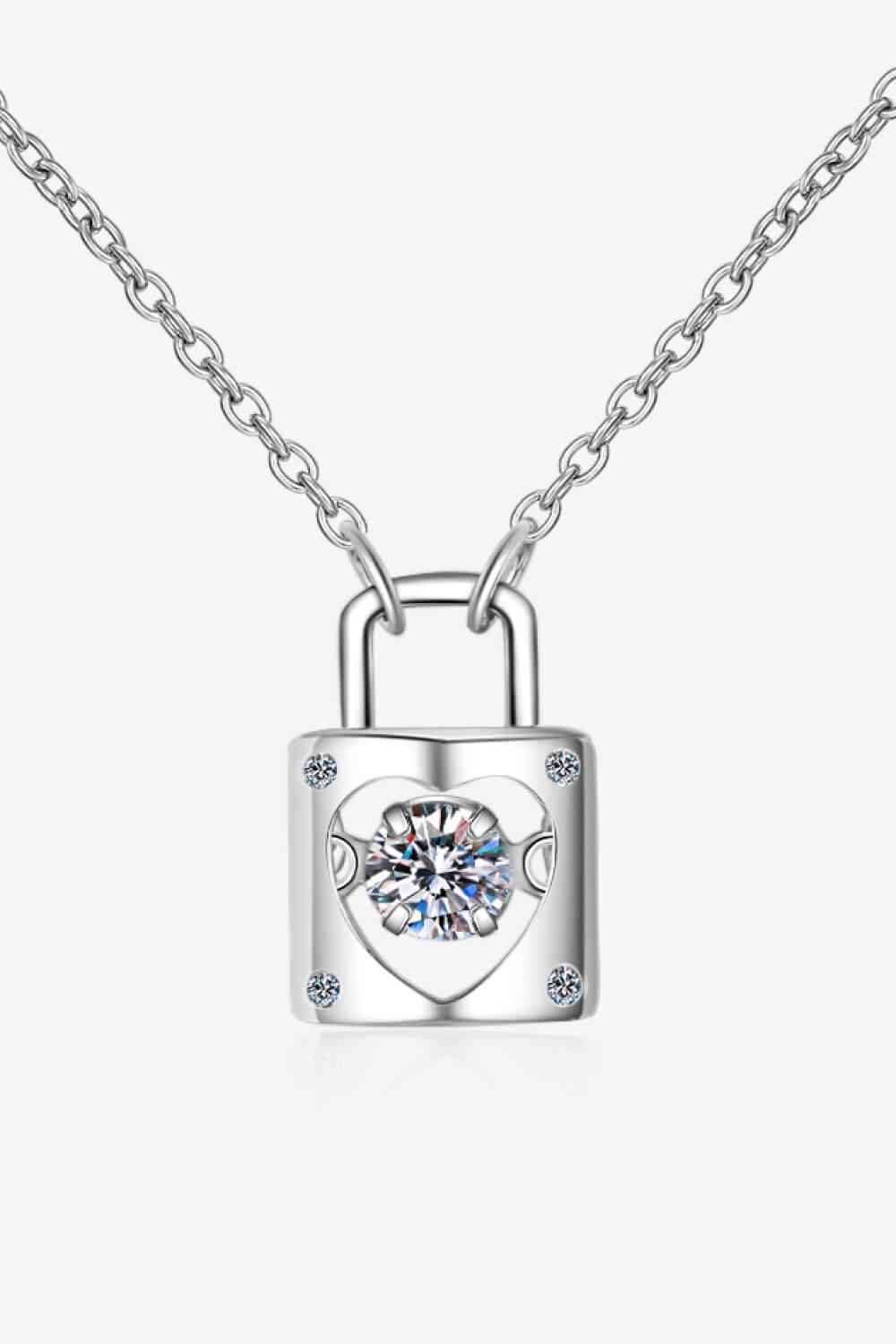 Adored Moissanite Lock Pendant Necklace - Hovatok