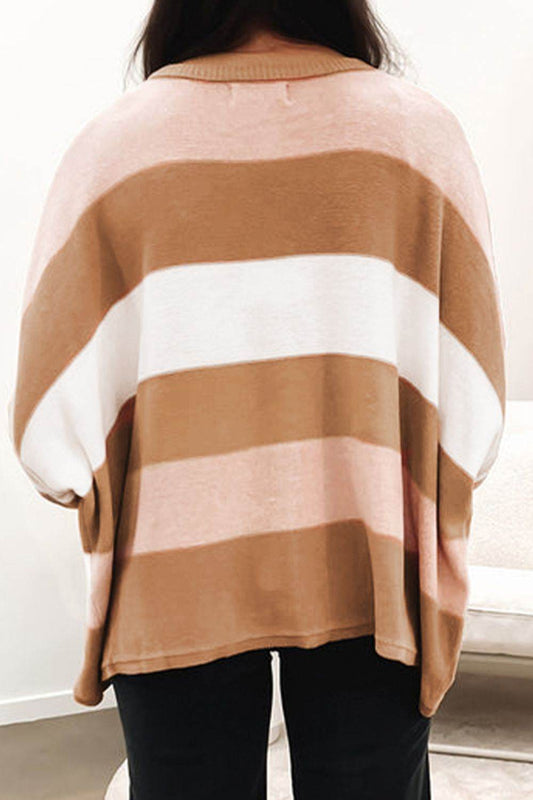 Striped Round Neck Long Sleeve Sweater - Hovatok