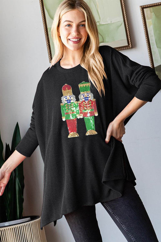 Heimish Sequin Nutcracker Long Sleeve Ribbed Top - Hovatok