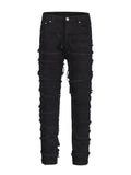 Men's Washed Distressed Panelled Jeans - Hovatok