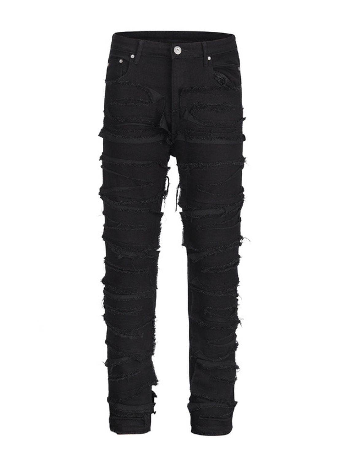Men's Washed Distressed Panelled Jeans - Hovatok