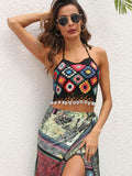 Geometric Halter Neck Swim Top - Hovatok