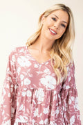 Celeste Full Size Tiered Floral V-Neck Long Sleeve Blouse - Hovatok