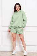 Drop Shoulder Long Sleeve Hoodie and Shorts Set - Hovatok
