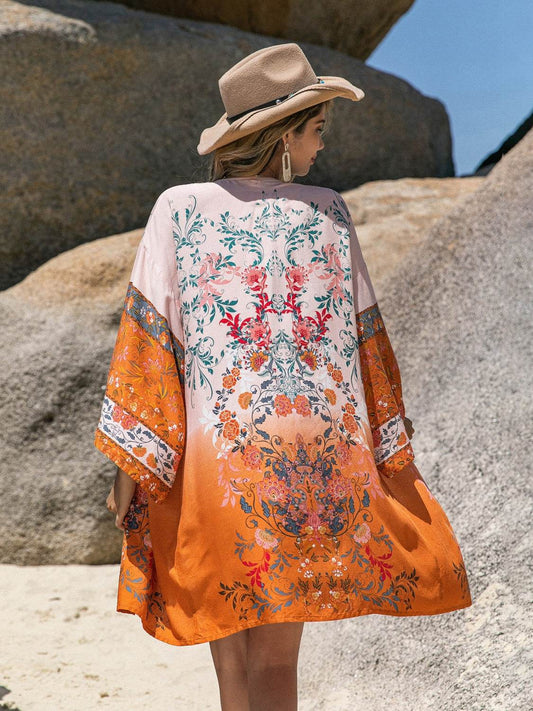Printed Open Front Long Sleeve Cover-Up - Hovatok
