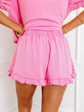 Half Zip Puff Sleeve Top and Ruffled Shorts Set - Hovatok