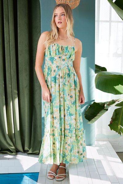 Mittoshop Floral Smocked Back Ruffled Hem Maxi Cami Dress - Hovatok