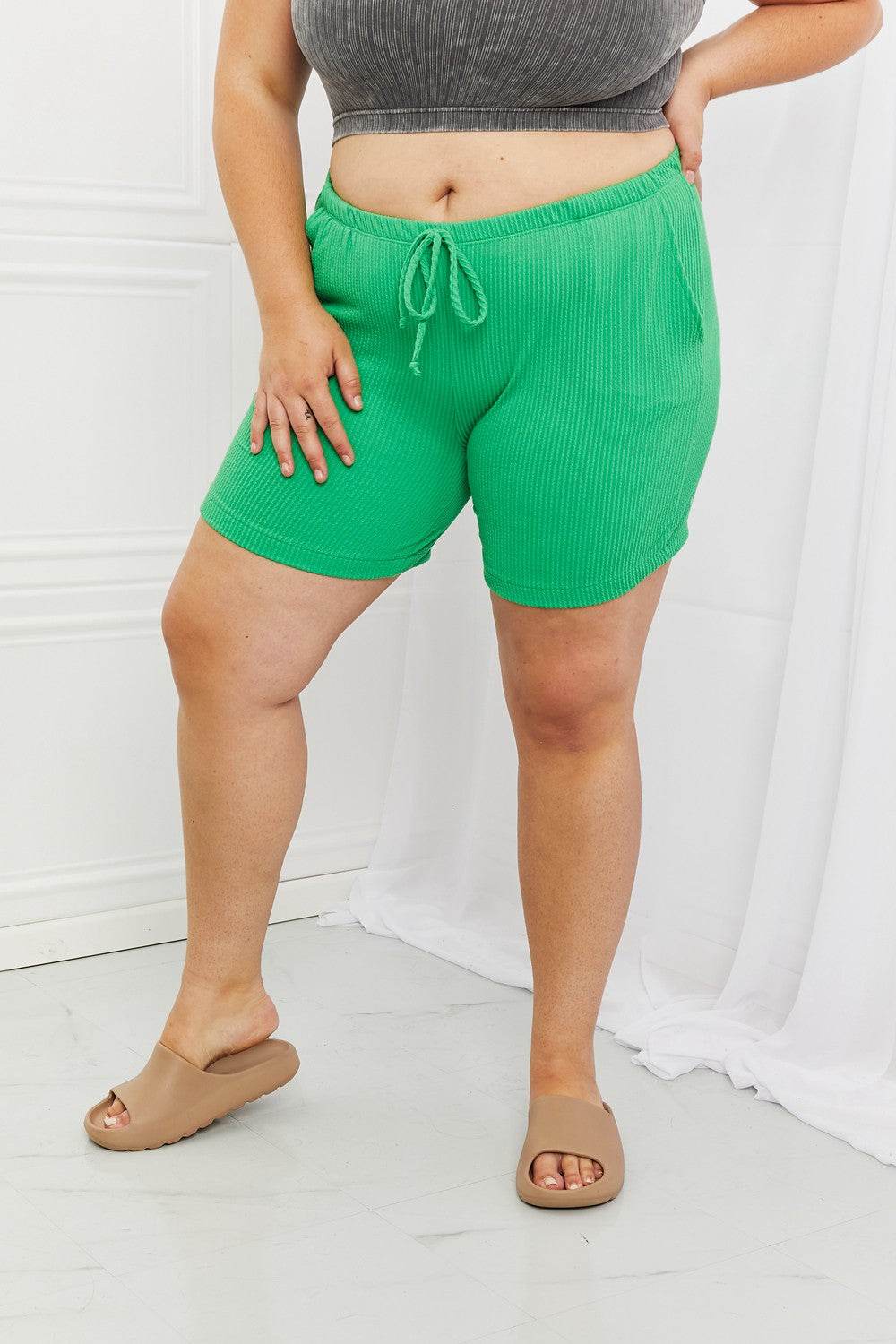 Blumin Apparel Too Good Full Size Ribbed Shorts in Green - Hovatok