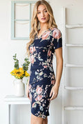 Heimish Full Size Ruched Floral Mini Dress Plus Size - Hovatok
